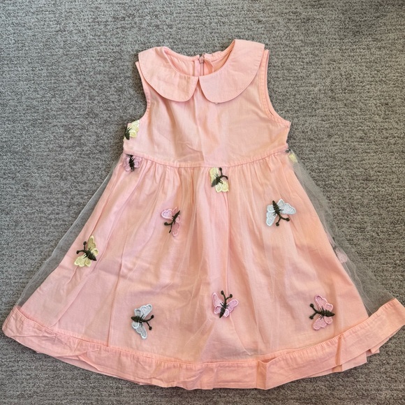 Pink Butterfly Embroidered Kids Dress - Picture 1 of 4